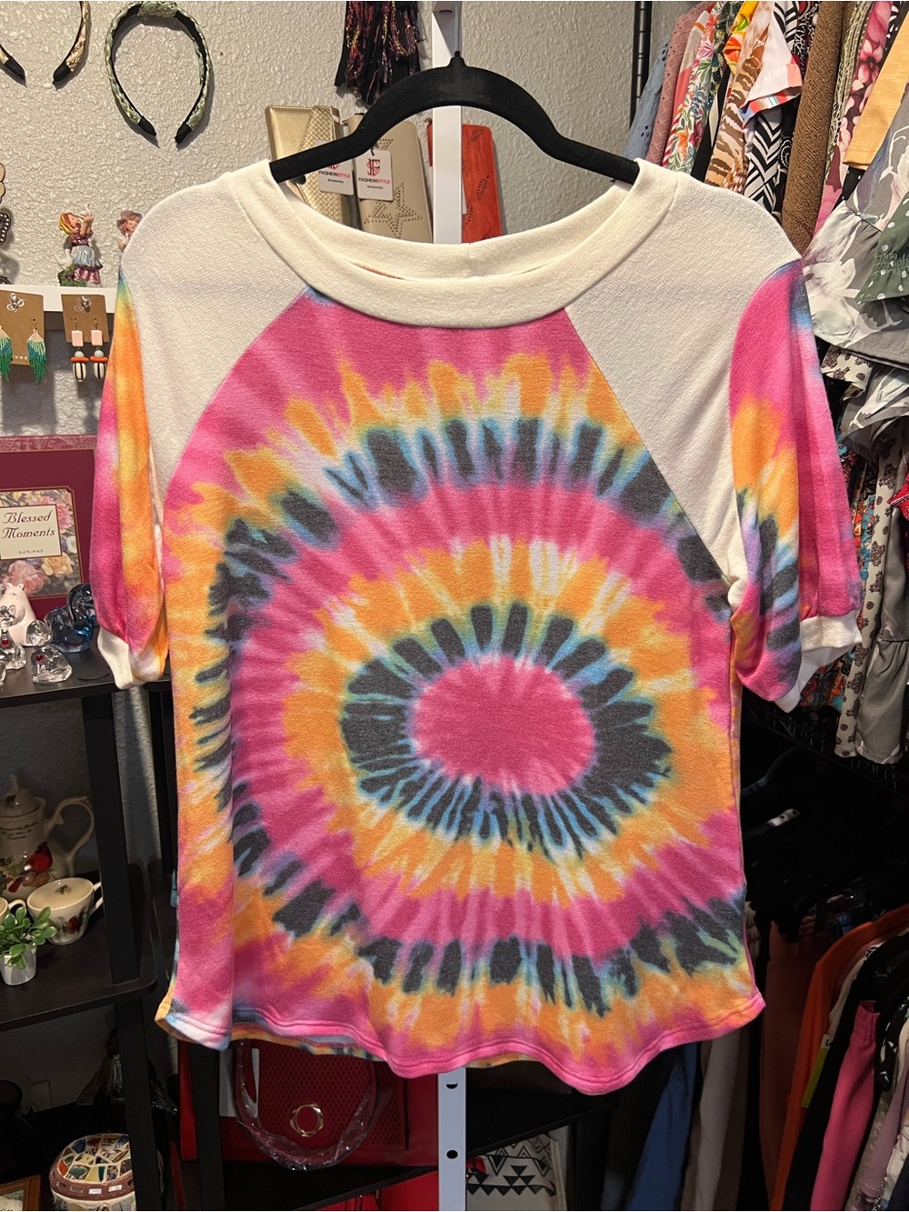 Emerald Tie-Dye Short Sleeve Top in Pink, Yellow & Blue